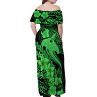Aloha Hawaii Off Shoulder Maxi Dress Hammerhead Shark Tattoo Polynesian Summer - Green - Wonder Print Shop