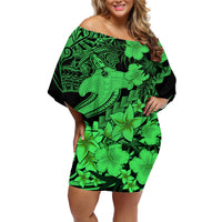 Aloha Hawaii Off Shoulder Short Dress Hammerhead Shark Tattoo Polynesian Summer - Green - Wonder Print Shop