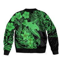 Aloha Hawaii Sleeve Zip Bomber Jacket Hammerhead Shark Tattoo Polynesian Summer - Green - Wonder Print Shop