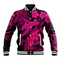 Aloha Hawaii Baseball Jacket Hammerhead Shark Tattoo Polynesian Summer - Pink LT9 - Wonder Print Shop