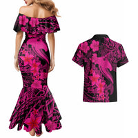 Aloha Hawaii Couples Matching Mermaid Dress And Hawaiian Shirt Hammerhead Shark Tattoo Polynesian Summer - Pink LT9 - Wonder Print Shop