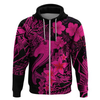 Aloha Hawaii Hoodie Hammerhead Shark Tattoo Polynesian Summer - Pink - Wonder Print Shop