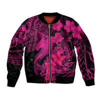 Aloha Hawaii Sleeve Zip Bomber Jacket Hammerhead Shark Tattoo Polynesian Summer - Pink - Wonder Print Shop