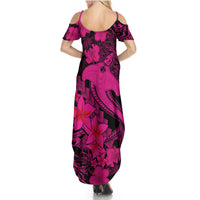 Aloha Hawaii Summer Maxi Dress Hammerhead Shark Tattoo Polynesian Summer - Pink - Wonder Print Shop