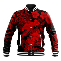 Aloha Hawaii Baseball Jacket Hammerhead Shark Tattoo Polynesian Summer - Red LT9 - Wonder Print Shop