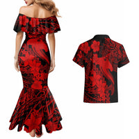 Aloha Hawaii Couples Matching Mermaid Dress And Hawaiian Shirt Hammerhead Shark Tattoo Polynesian Summer - Red LT9 - Wonder Print Shop