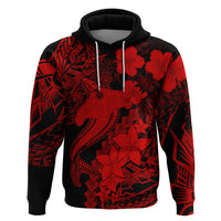 Aloha Hawaii Hoodie Hammerhead Shark Tattoo Polynesian Summer - Red - Wonder Print Shop