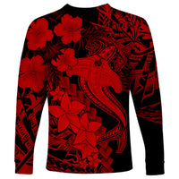 Aloha Hawaii Long Sleeve Shirt Hammerhead Shark Tattoo Polynesian Summer - Red - Wonder Print Shop