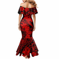 Aloha Hawaii Mermaid Dress Hammerhead Shark Tattoo Polynesian Summer - Red - Wonder Print Shop