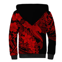 Aloha Hawaii Sherpa Hoodie Hammerhead Shark Tattoo Polynesian Summer - Red - Wonder Print Shop