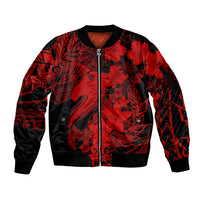 Aloha Hawaii Sleeve Zip Bomber Jacket Hammerhead Shark Tattoo Polynesian Summer - Red - Wonder Print Shop