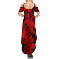 Aloha Hawaii Summer Maxi Dress Hammerhead Shark Tattoo Polynesian Summer - Red - Wonder Print Shop