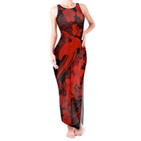 Aloha Hawaii Tank Maxi Dress Hammerhead Shark Tattoo Polynesian Summer - Red - Wonder Print Shop