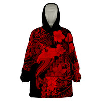 Aloha Hawaii Wearable Blanket Hoodie Hammerhead Shark Tattoo Polynesian Summer - Red - Wonder Print Shop