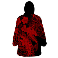 Aloha Hawaii Wearable Blanket Hoodie Hammerhead Shark Tattoo Polynesian Summer - Red - Wonder Print Shop