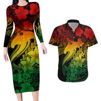 Aloha Hawaii Couples Matching Long Sleeve Bodycon Dress and Hawaiian Shirt Hammerhead Shark Tattoo Polynesian Summer - Reggae LT9 - Wonder Print Shop