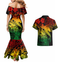 Aloha Hawaii Couples Matching Mermaid Dress And Hawaiian Shirt Hammerhead Shark Tattoo Polynesian Summer - Reggae LT9 - Wonder Print Shop