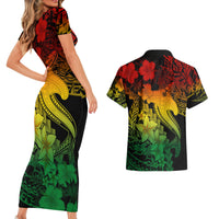 Aloha Hawaii Couples Matching Short Sleeve Bodycon Dress and Hawaiian Shirt Hammerhead Shark Tattoo Polynesian Summer - Reggae LT9 - Wonder Print Shop