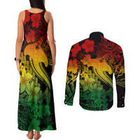 Aloha Hawaii Couples Matching Tank Maxi Dress and Long Sleeve Button Shirts Hammerhead Shark Tattoo Polynesian Summer - Reggae LT9 - Wonder Print Shop