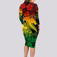 Aloha Hawaii Long Sleeve Bodycon Dress Hammerhead Shark Tattoo Polynesian Summer - Reggae - Wonder Print Shop