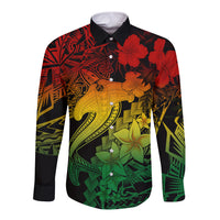 Aloha Hawaii Long Sleeve Button Shirt Hammerhead Shark Tattoo Polynesian Summer - Reggae - Wonder Print Shop