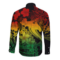 Aloha Hawaii Long Sleeve Button Shirt Hammerhead Shark Tattoo Polynesian Summer - Reggae - Wonder Print Shop