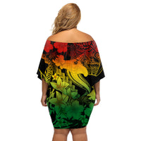 Aloha Hawaii Off Shoulder Short Dress Hammerhead Shark Tattoo Polynesian Summer - Reggae - Wonder Print Shop