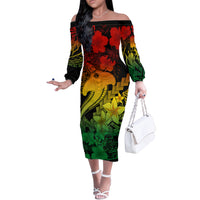 Aloha Hawaii Off The Shoulder Long Sleeve Dress Hammerhead Shark Tattoo Polynesian Summer - Reggae - Wonder Print Shop