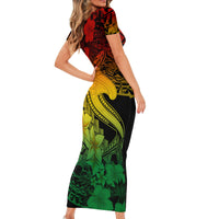 Aloha Hawaii Short Sleeve Bodycon Dress Hammerhead Shark Tattoo Polynesian Summer - Reggae - Wonder Print Shop