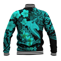Aloha Hawaii Baseball Jacket Hammerhead Shark Tattoo Polynesian Summer - Turquoise LT9 - Wonder Print Shop