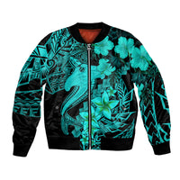 Aloha Hawaii Bomber Jacket Hammerhead Shark Tattoo Polynesian Summer - Turquoise LT9 - Wonder Print Shop