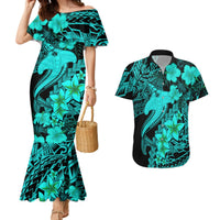 Aloha Hawaii Couples Matching Mermaid Dress And Hawaiian Shirt Hammerhead Shark Tattoo Polynesian Summer - Turquoise LT9 - Wonder Print Shop