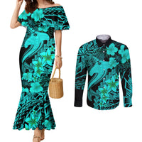 aloha-hawaii-couples-matching-mermaid-dress-and-long-sleeve-button-shirts-hammerhead-shark-tattoo-polynesian-summer-turquoise