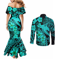 aloha-hawaii-couples-matching-mermaid-dress-and-long-sleeve-button-shirts-hammerhead-shark-tattoo-polynesian-summer-turquoise