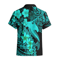 Aloha Hawaii Hawaiian Shirt Hammerhead Shark Tattoo Polynesian Summer - Turquoise - Wonder Print Shop