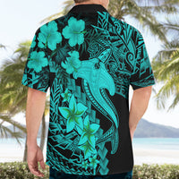 Aloha Hawaii Hawaiian Shirt Hammerhead Shark Tattoo Polynesian Summer - Turquoise - Wonder Print Shop