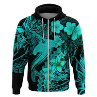 Aloha Hawaii Hoodie Hammerhead Shark Tattoo Polynesian Summer - Turquoise - Wonder Print Shop