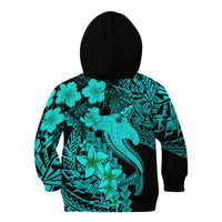 Aloha Hawaii Kid Hoodie Hammerhead Shark Tattoo Polynesian Summer - Turquoise - Wonder Print Shop