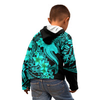 Aloha Hawaii Kid Hoodie Hammerhead Shark Tattoo Polynesian Summer - Turquoise - Wonder Print Shop
