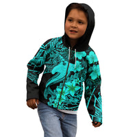 Aloha Hawaii Kid Hoodie Hammerhead Shark Tattoo Polynesian Summer - Turquoise - Wonder Print Shop