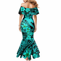Aloha Hawaii Mermaid Dress Hammerhead Shark Tattoo Polynesian Summer - Turquoise - Wonder Print Shop