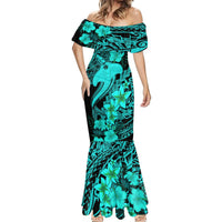Aloha Hawaii Mermaid Dress Hammerhead Shark Tattoo Polynesian Summer - Turquoise - Wonder Print Shop