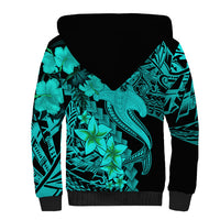 Aloha Hawaii Sherpa Hoodie Hammerhead Shark Tattoo Polynesian Summer - Turquoise - Wonder Print Shop