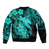 Aloha Hawaii Sleeve Zip Bomber Jacket Hammerhead Shark Tattoo Polynesian Summer - Turquoise - Wonder Print Shop