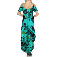 Aloha Hawaii Summer Maxi Dress Hammerhead Shark Tattoo Polynesian Summer - Turquoise - Wonder Print Shop