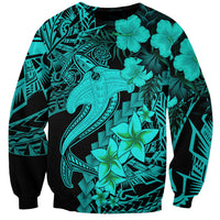 Aloha Hawaii Sweatshirt Hammerhead Shark Tattoo Polynesian Summer - Turquoise - Wonder Print Shop