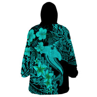 Aloha Hawaii Wearable Blanket Hoodie Hammerhead Shark Tattoo Polynesian Summer - Turquoise - Wonder Print Shop