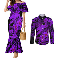 aloha-hawaii-couples-matching-mermaid-dress-and-long-sleeve-button-shirts-hammerhead-shark-tattoo-polynesian-summer-violet