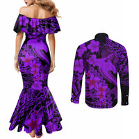 aloha-hawaii-couples-matching-mermaid-dress-and-long-sleeve-button-shirts-hammerhead-shark-tattoo-polynesian-summer-violet