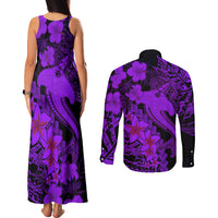 Aloha Hawaii Couples Matching Tank Maxi Dress and Long Sleeve Button Shirts Hammerhead Shark Tattoo Polynesian Summer - Violet LT9 - Wonder Print Shop